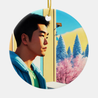 Ornamento De Cerâmica Lofi Winter Holiday Hunk 03