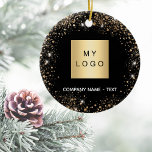 Ornamento De Cerâmica Logotipo da empresa Black gold gliter<br><div class="desc">Um fundo preto clássico,  decorado com brilho de ouro falso,  brilhos. Personalize e adicione o logotipo de sua empresa e sua empresa e um texto. Se desejar sem texto,  use sua chave de espaço traseiro para excluí-la.</div>