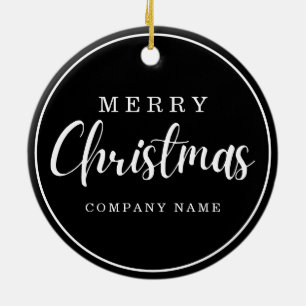 Ornamento De Cerâmica Logotipo da Empresa Negra Nome Feliz Natal