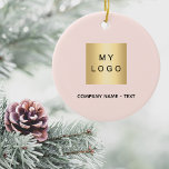 Ornamento De Cerâmica logotipo da empresa rosa gold blush<br><div class="desc">Um fundo rosa de cor azul. Personalize e adicione o logotipo de sua empresa e sua empresa e um texto. Se desejar sem texto,  use sua chave de espaço traseiro para excluí-la.</div>