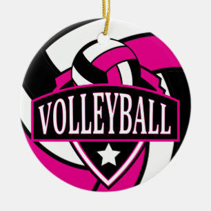 Ornamento De Cerâmica Logotipo de voleibol de cor rosa e preto 🏐