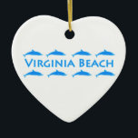 Ornamento De Cerâmica Logotipo dos golfinhos de Virginia Beach<br><div class="desc">Os golfinhos azuis brilhantes aparecem neste Virginia Beach náutico-temático,  logotipo do Va. Os golfinhos são geralmente - visto ao longo do oceanfront de Virginia Beach.</div>