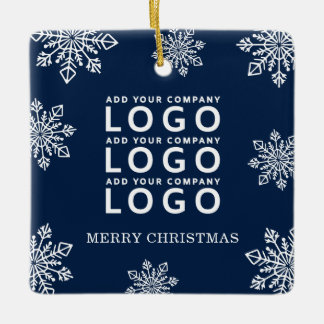 Ornamento De Cerâmica Logotipo Empresarial Flocos de Neve Natal Azul