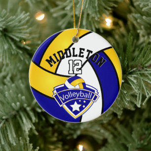 Ornamento De Cerâmica Logotipo Esportivo Azul, Branco e Amarelo Voleibol