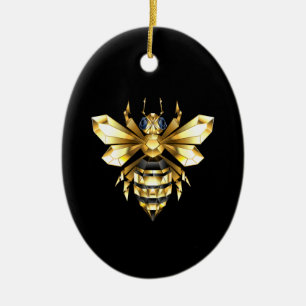 Ornamento De Cerâmica Logotipo Faux Gold Foil Polygonal da Abelha em Pre