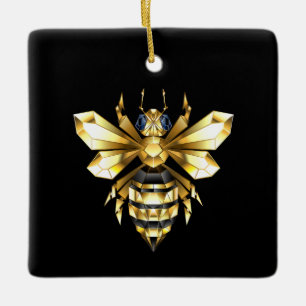Ornamento De Cerâmica Logotipo Faux Gold Foil Polygonal da Abelha em Pre