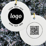 Ornamento De Cerâmica Logotipo simples e código QR de texto<br><div class="desc">Logotipo minimalista simples e texto personalizado com código QR para promover sua empresa nos feriados de inverno. Substitua o logotipo,  o código QR e o texto por você para personalizar e altere o plano de fundo e a cor do texto para corresponder à sua própria marca.</div>