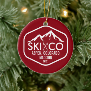 Ornamento De Cerâmica Logotipo Vintage Ski Mountain Aspen Colorado Perso