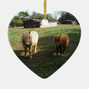 Ornamento De Cerâmica Loira Marrom, Dois Cavalos Miniatura, "Pequeno Pôn