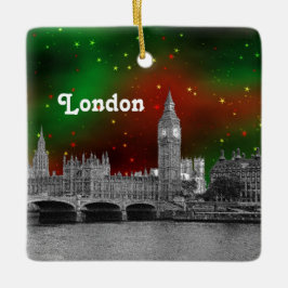 Ornamento De Cerâmica London Skyline Etch, Green Red Starry Sky Xmas