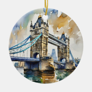 Ornamento De Cerâmica London Tower Bridge Watercolor