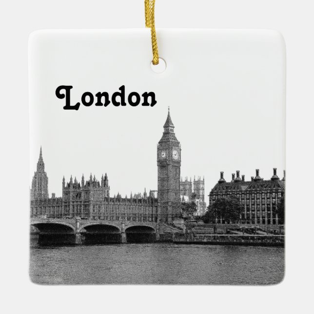 Ornamento De Cerâmica Londres Inglaterra Reino Unido Silhueta Gravada (Frente)