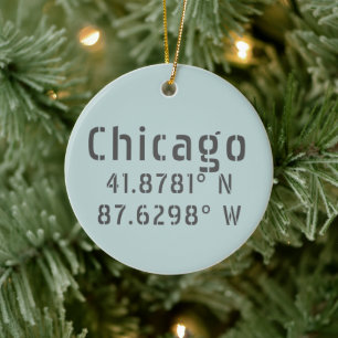 Ornamento De Cerâmica Longitude do Chicago Latitude Personalizada