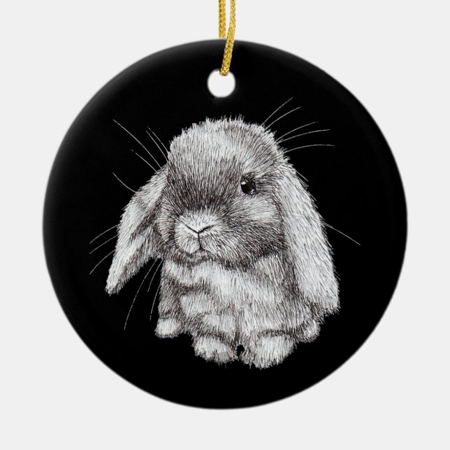 Ornamento De Cerâmica Lop Eared Bunny Rabbit Sketch Mens Mulheres Crianç (Frente)