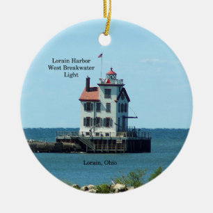 Ornamento De Cerâmica Lorain Harbor West Breakwater Ornament Light