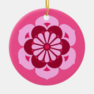 Ornamento De Cerâmica Lotus Flower Mandala, Fuchsia Pink e Burgundy