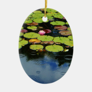 Ornamento De Cerâmica Lótus rosa na chuva