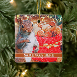 Ornamento De Cerâmica Loucos de Natal Personalizáveis com Esquilo Gelado