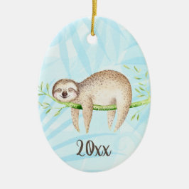 Ornamento De Cerâmica Louning Sloth Keepsasaespersonalizável Ano