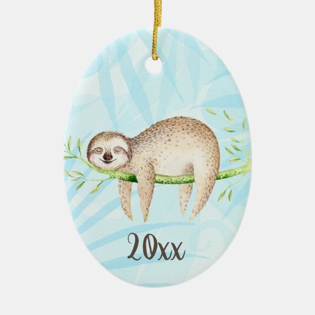 Ornamento De Cerâmica Louning Sloth Keepsasaespersonalizável Ano (Frente)