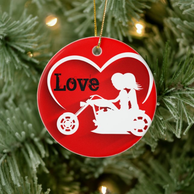 Ornamento De Cerâmica LOVE de motocicleta personalizado em Casal (Árvore)