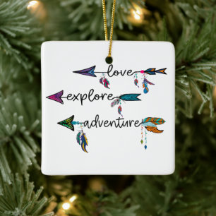 Ornamento De Cerâmica Love Explore Adventure Arrow Tribal Boho Design