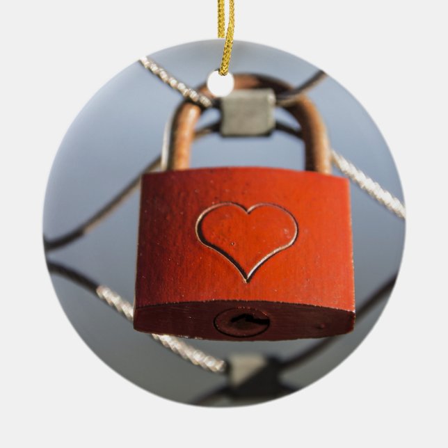 Ornamento De Cerâmica Love Heart Padlock (Frente)