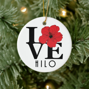 Ornamento De Cerâmica LOVE Hilo Hawaii Red Hibiscus