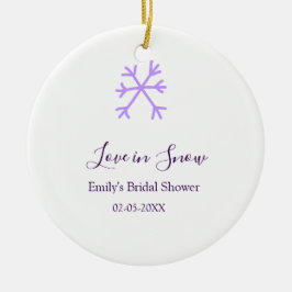 Ornamento De Cerâmica Love in Snow bridal shower purple snowflakes paste