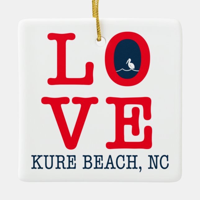 Ornamento De Cerâmica Love Kure Beach, NC Christmas (Frente)