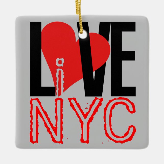 Ornamento De Cerâmica Love NYC Live In NYC Square Ornament (Frente)