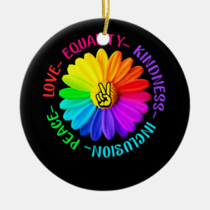 Ornamento De Cerâmica Love Peace Kindness Inclusão Sinal de Paz Daisy