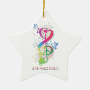 Ornamento De Cerâmica Love Peace Music Splatter espirra flores pássaros