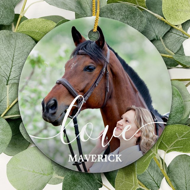 Ornamento De Cerâmica Love Personalised 2 Photo Horse Lover (Criador carregado)