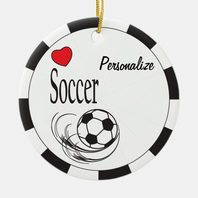 Ornamento De Cerâmica Love Red Heart Soccer Ball (Frente)
