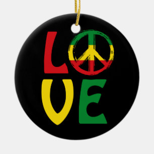 Ornamento De Cerâmica LOVE Reggae com símbolo de paz