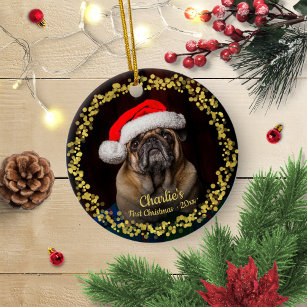Ornamento De Cerâmica Lovely Dog Puppy Pet First Christmas Photo