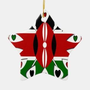 Ornamento De Cerâmica Lovely Hearts Kenya: Flag Art Motif
