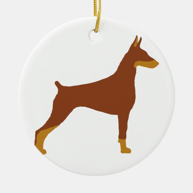 Ornamento De Cerâmica LS Doberman Pinscher Red and Rust silo (Frente)