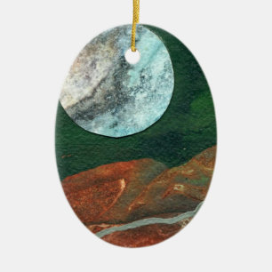 Ornamento De Cerâmica Lua alienígena no céu verde