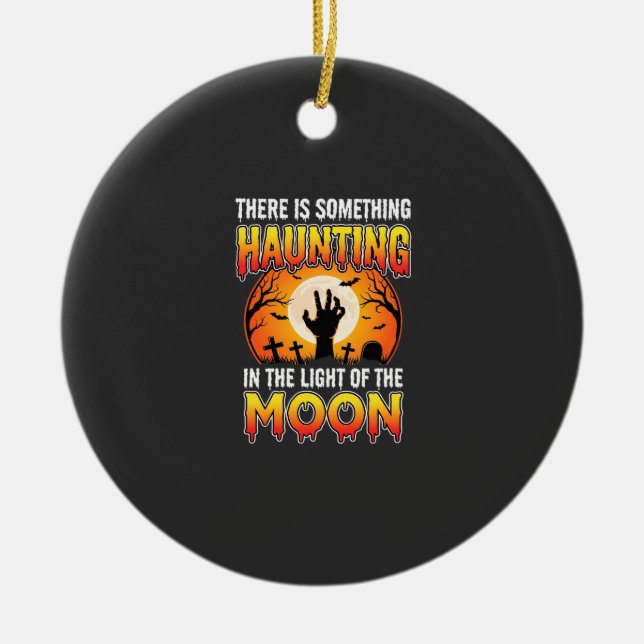 Ornamento De Cerâmica Lua Assombrada de Halloween Cemitério Horror (Frente)