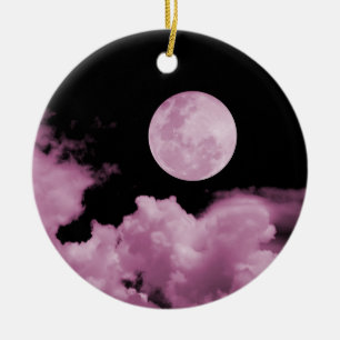 ORNAMENTO DE CERÂMICA LUA CHEIA & NUVENS PRETO & ROSA