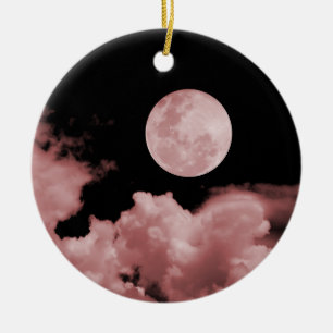 ORNAMENTO DE CERÂMICA LUA CHEIA & NUVENS PRETO & VERMELHO