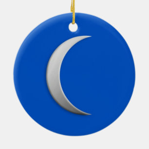 Ornamento De Cerâmica Lua da crista prateada - fundo azul cobalto