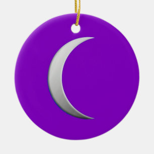 Ornamento De Cerâmica Lua da crista prateada - fundo roxo