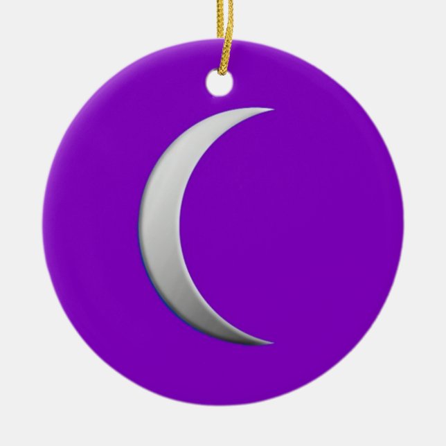 Ornamento De Cerâmica Lua da crista prateada - fundo roxo (Frente)