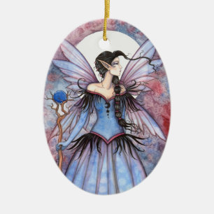 Ornamento De Cerâmica Lua da Fantasia da Fada de Inverno