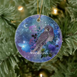 Ornamento De Cerâmica Lua de Coruja Roxa Boho Azul