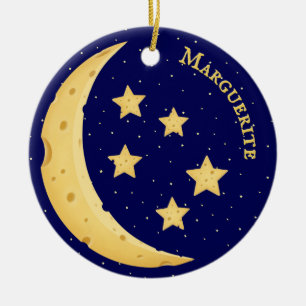 Ornamento De Cerâmica Lua de Queijo Amarelo e Estrelas Personalizadas Ce