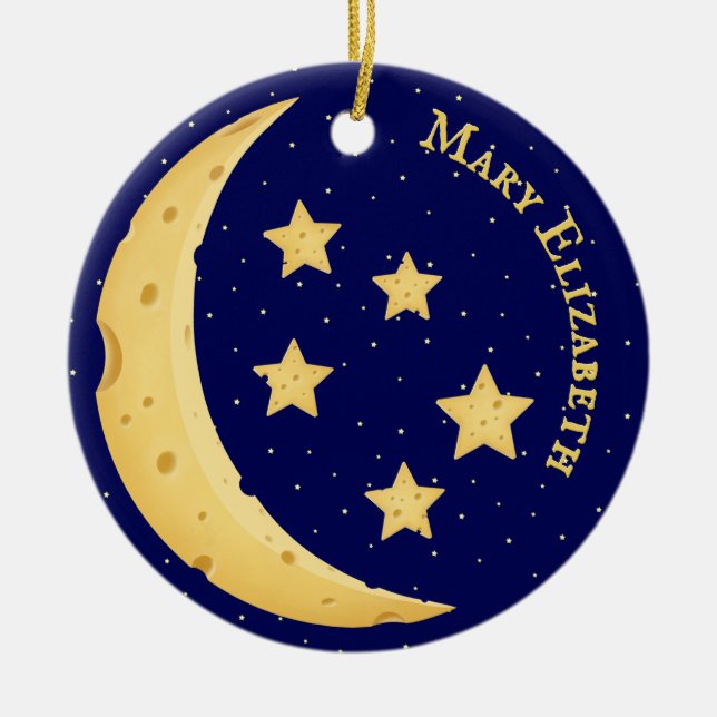 Ornamento De Cerâmica Lua de Queijo Celestial e Estrelas Docinho Persona (Frente)